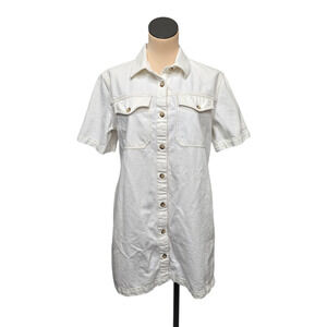 Madewell Shirt Dress Womens Medium White Denim Button Front Short Sleeve Pockets
